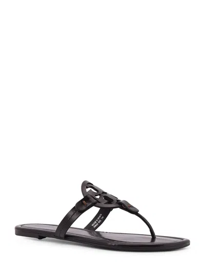 Tory Burch Miller Logo Patent Leather Flip Flops In Brown