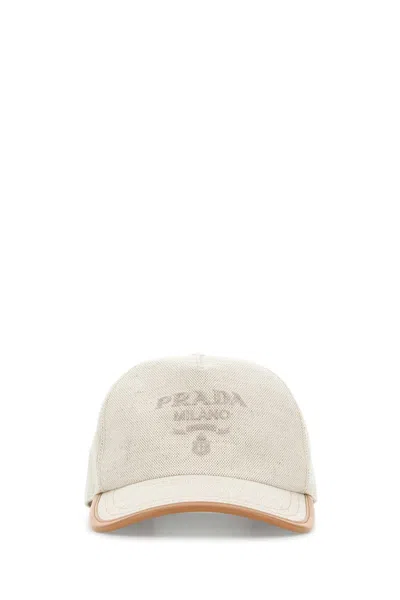 Prada Canvas Baseball Cap Curved Brim In Neutral
