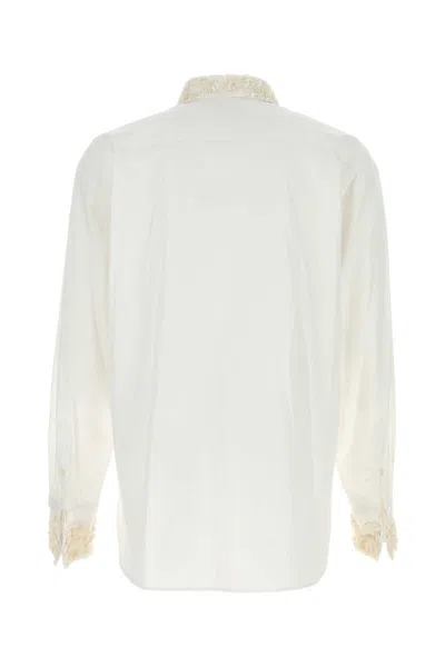 Dries Van Noten Long Sleeve Poplin Shirt With Embellished Collar In White
