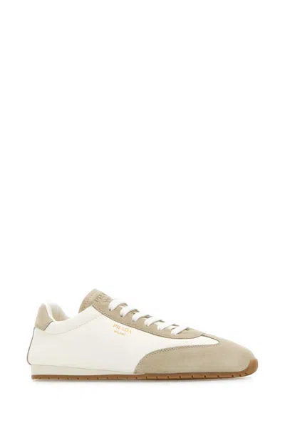 Prada Two-tone Nappa Leather And Suede Sneakers In Neutral