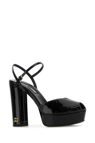 Miu Miu Patent Leather Block-heel Platform Sandals In Black