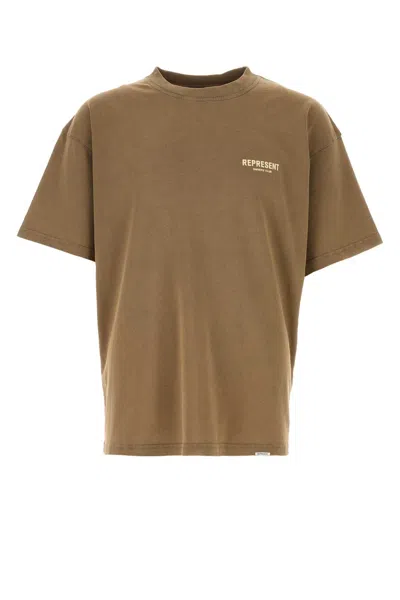 Represent Brown T-shirt With Logo On The Front And Maxi Logo On The Back In Cotton Man In Brown