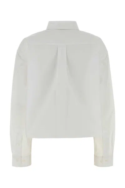 Miu Miu Cropped Long Sleeve Shirt With Point Collar In White