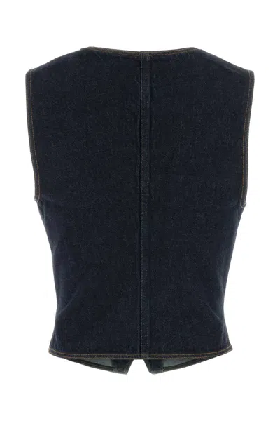 Frame Sleeveless Denim Vest Featuring Front Pockets In Blue