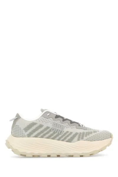 Miu Miu Fabric Sneakers With Mesh Upper And Rubber Sole In Silver