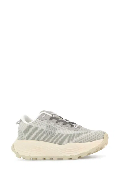 Miu Miu Fabric Sneakers With Mesh Upper And Rubber Sole In Silver