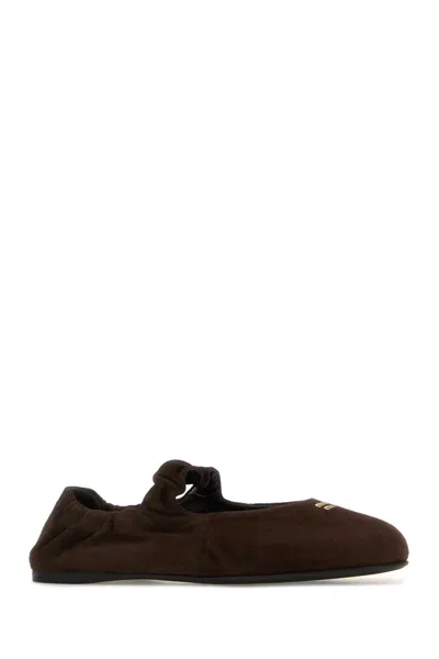 Miu Miu Round-toed Ballet Shoes In Brown