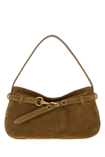 Miu Miu Biscuit Suede Avenue Shoulder Bag In Brown
