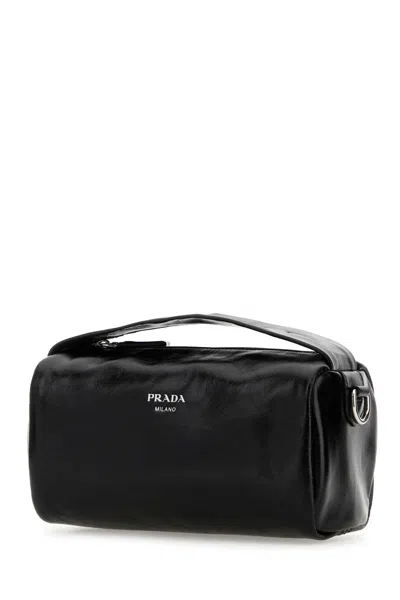 Prada Black Lather Handbag In Black