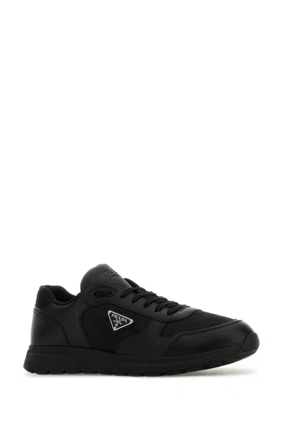 Prada Leather And Fabric Low-top Sneakers In Black