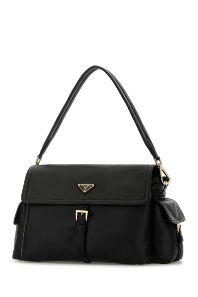 Prada Black Leather Shoulder Bag In Black