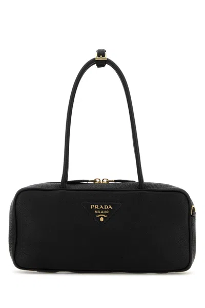 Prada Black Leather Shoulder Bag In Black