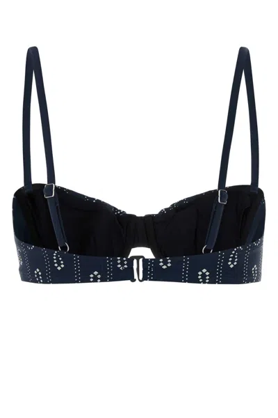 Tory Burch Stretch Nylon Bikini Top With Printed Design In Blue