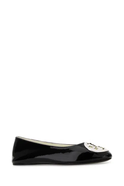 Tory Burch Black Leather Reva Ballerinas In Blue