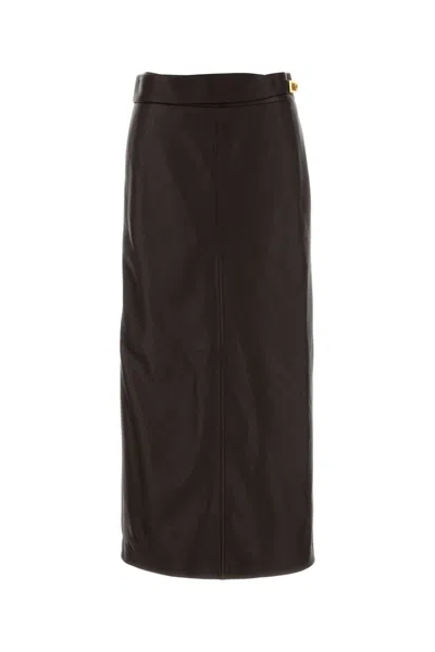 Ferragamo Dark Brown Leather Skirt In Brown