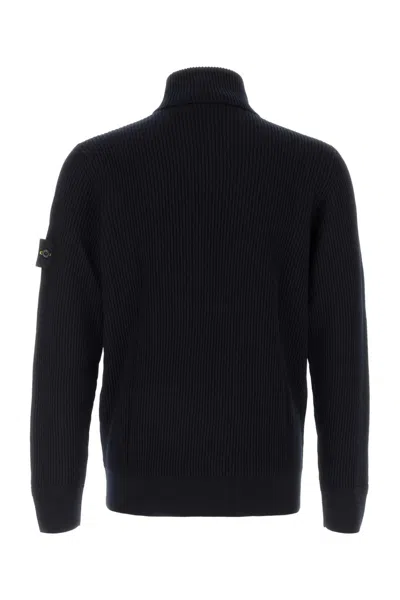 Stone Island Ribbed Turtleneck Sweater In Blue