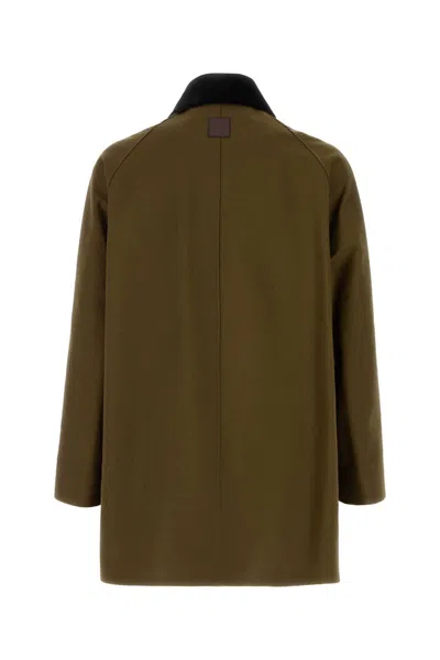 Loewe Khaki Cotton Overcoat In Green