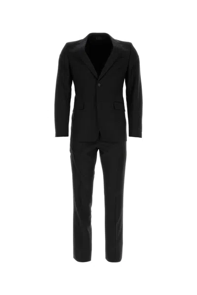 Prada Wool Blend Suit Notch Lapel Design In Black
