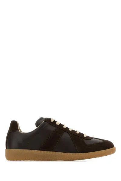 Maison Margiela Dark Brown Leather Replica Sneakers In Multi