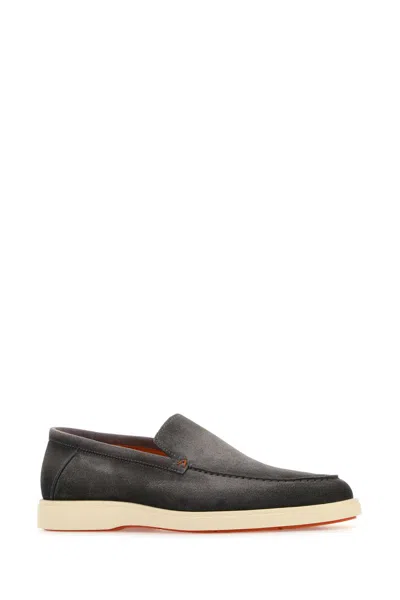Santoni Grey Suede Botanist Loafers In Gray