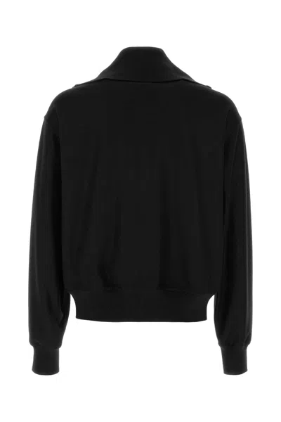 Jil Sander Wool Cardigan With High Collar And Ribbed Cuffs In Black