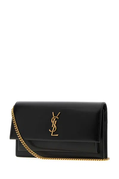 Saint Laurent Black Leather Sunset Clutch In Black