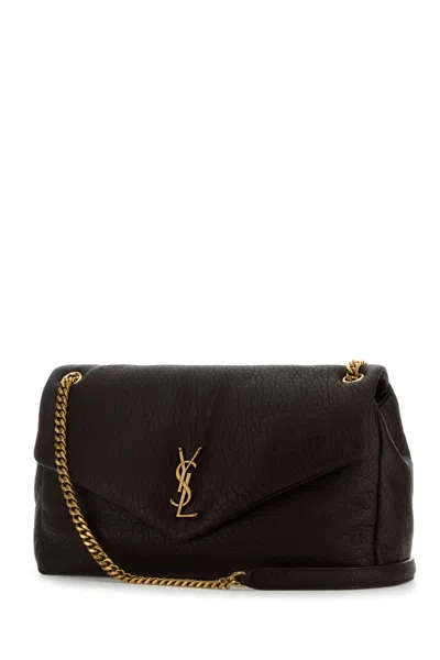 Saint Laurent Dark Brown Leather Big Calypso Shoulder Bag In Brown