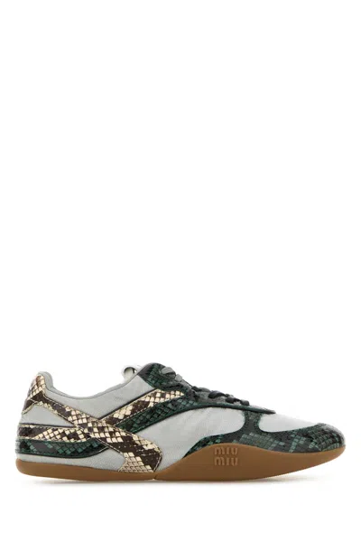 Miu Miu Gymnasium Technical Fabric And Python-print Ayers Leather Sneakers In Multi