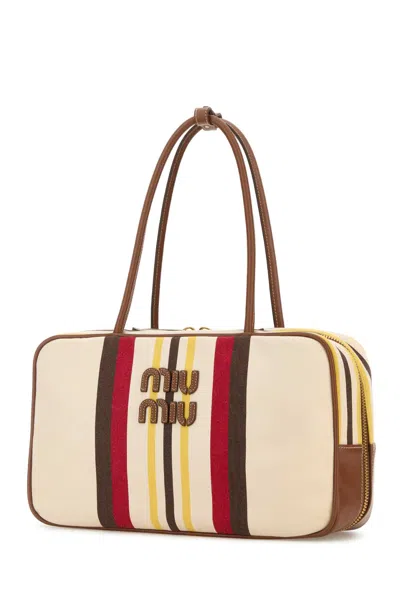 Miu Miu Embroidered Canvas Shoulder Bag