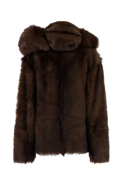 Prada Leather Jackets In Brown