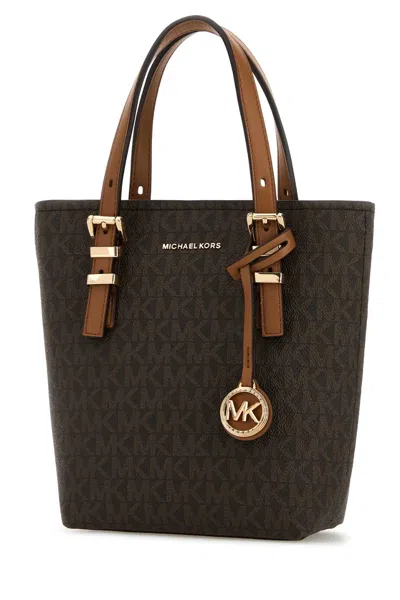Michael Kors Canvas Quinn Shoulder Bag With Dual Handles In Brown