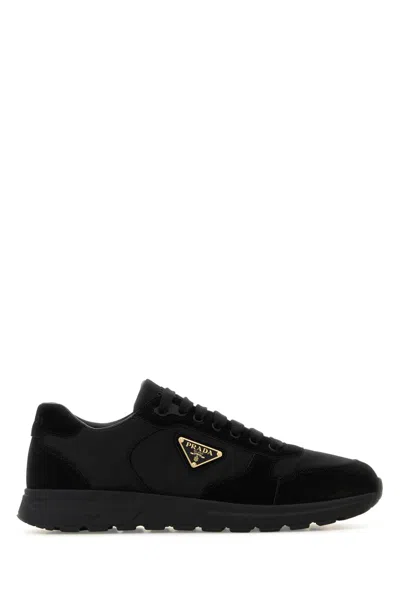 Prada Prax 01 Re-nylon And Brushed Leather Sneakers In Black