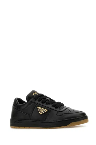 Prada Enamel-triangle Leather Sneakers In Multicolor