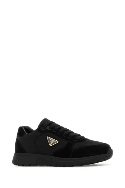 Prada Prax 01 Re-nylon And Brushed Leather Sneakers In Black