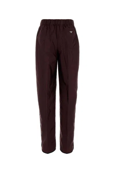 Prada Recycled Nylon Trousers Side Pockets In Brown