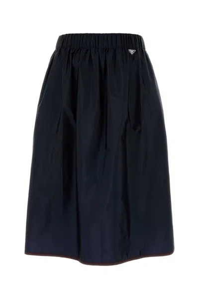 Prada Re-nylon Skirt Elastic Waistband In Blue