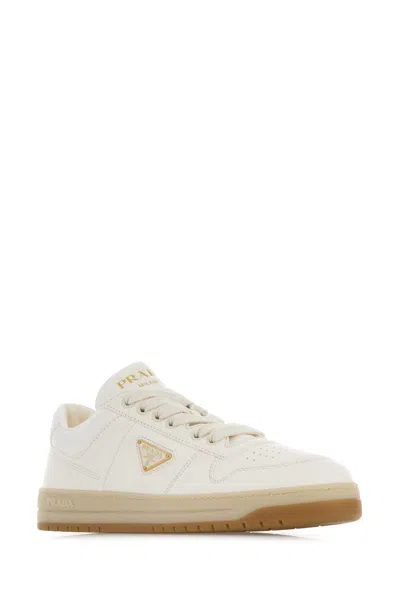 Prada White Nappa Leather Downtwon Sneakers In White