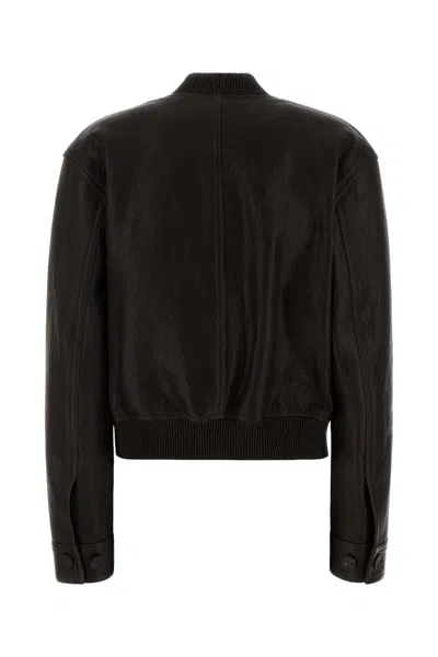 Ferragamo Leather Bomber Jacket With Ribbed Cuffs And Pockets In Brown