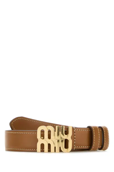 Miu Miu Caramel Leather Belt In Brown