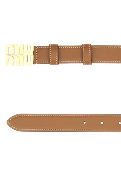 Miu Miu Caramel Leather Belt In Brown