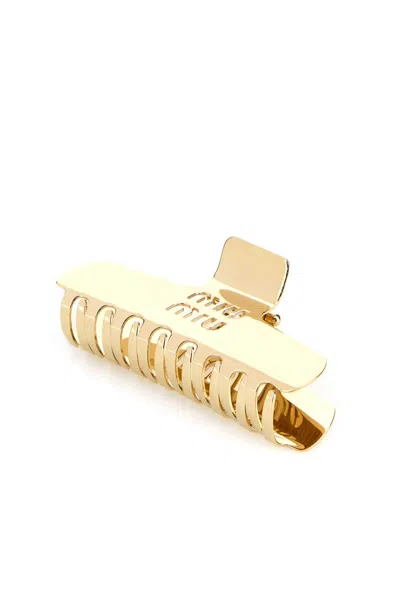 Miu Miu Gold Metal Hair Clip In Gold