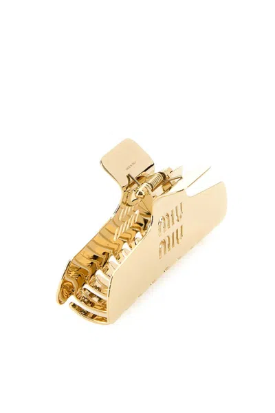 Miu Miu Gold Metal Hair Clip In Gold