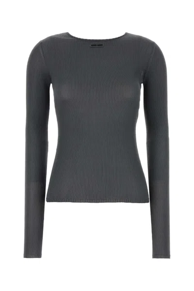 Miu Miu Dark Grey Silk T-shirt In Gray