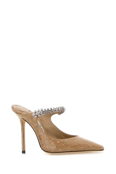 Jimmy Choo Beige Leather Bing 100 Mules In Neutral