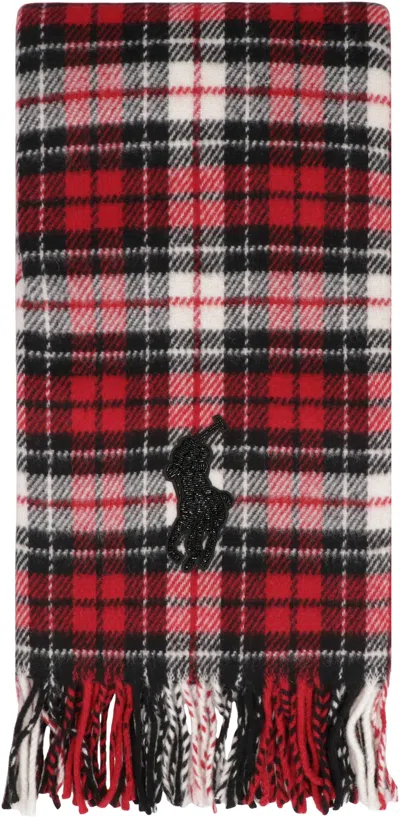 Polo Ralph Lauren Big Pony Wool Scarf With Beads In Brown