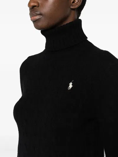 Polo Ralph Lauren Wool And Cashmere Cable-knit Turtleneck Sweater In Black