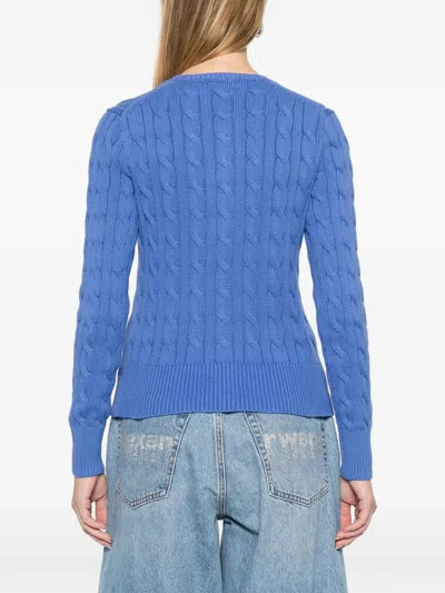 Polo Ralph Lauren Crew Neck Cardigan In Cable-knit Cotton In Blue