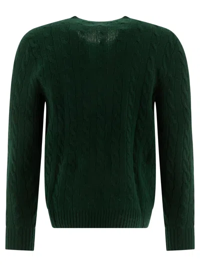 Polo Ralph Lauren Green Cable Knit Crewneck Sweater With Pony Embroidery On The Front In Wool And Cashmere Man