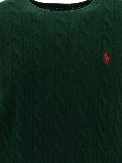 Polo Ralph Lauren Green Cable Knit Crewneck Sweater With Pony Embroidery On The Front In Wool And Cashmere Man