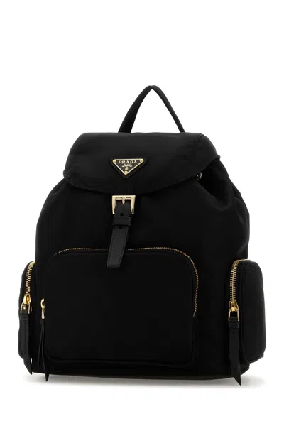 Prada Black Leather Backpack In Black